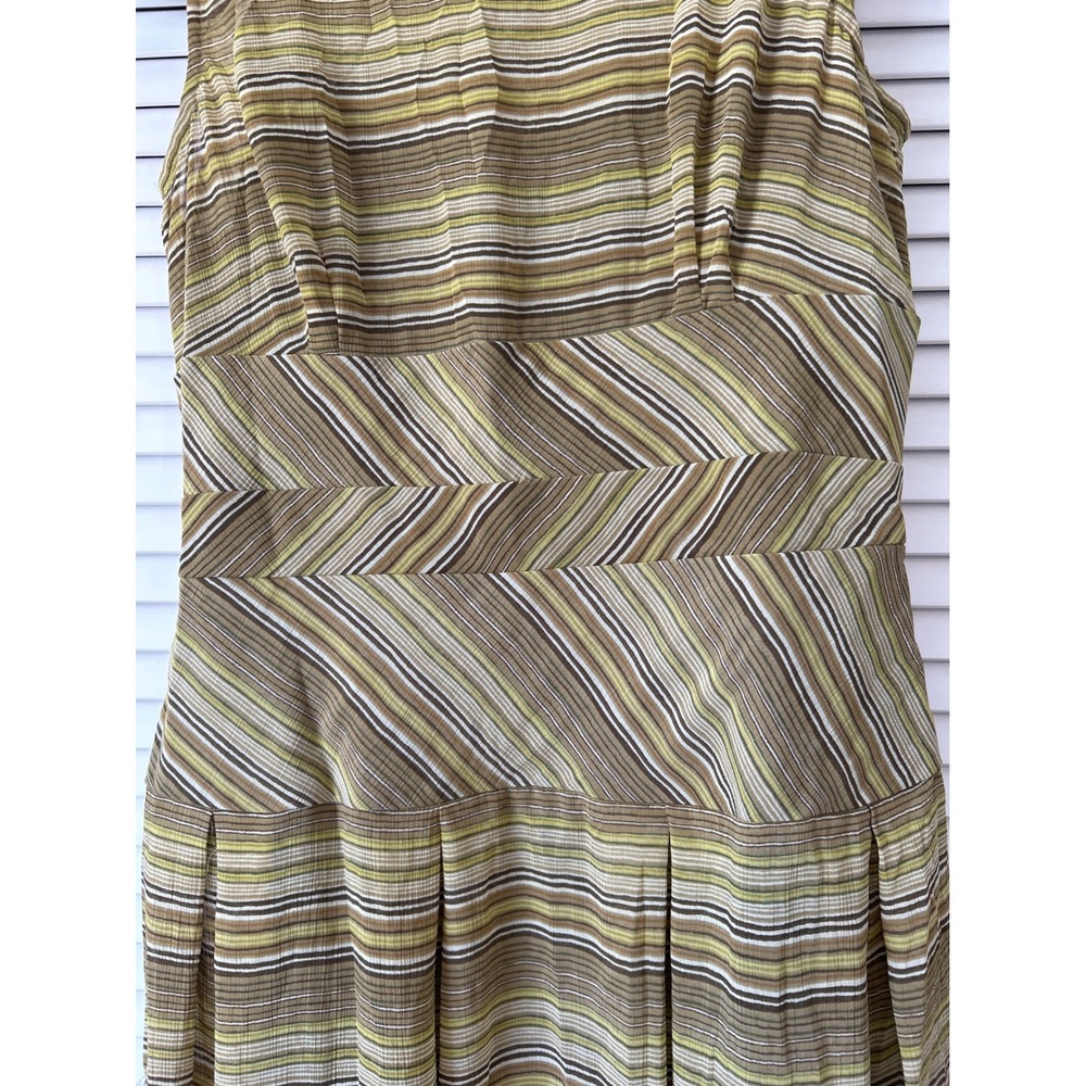Liz Claiborne Dress Women's Size 10 Olive Green Brown Striped Midi Career Retro - Picture 2 of 8
